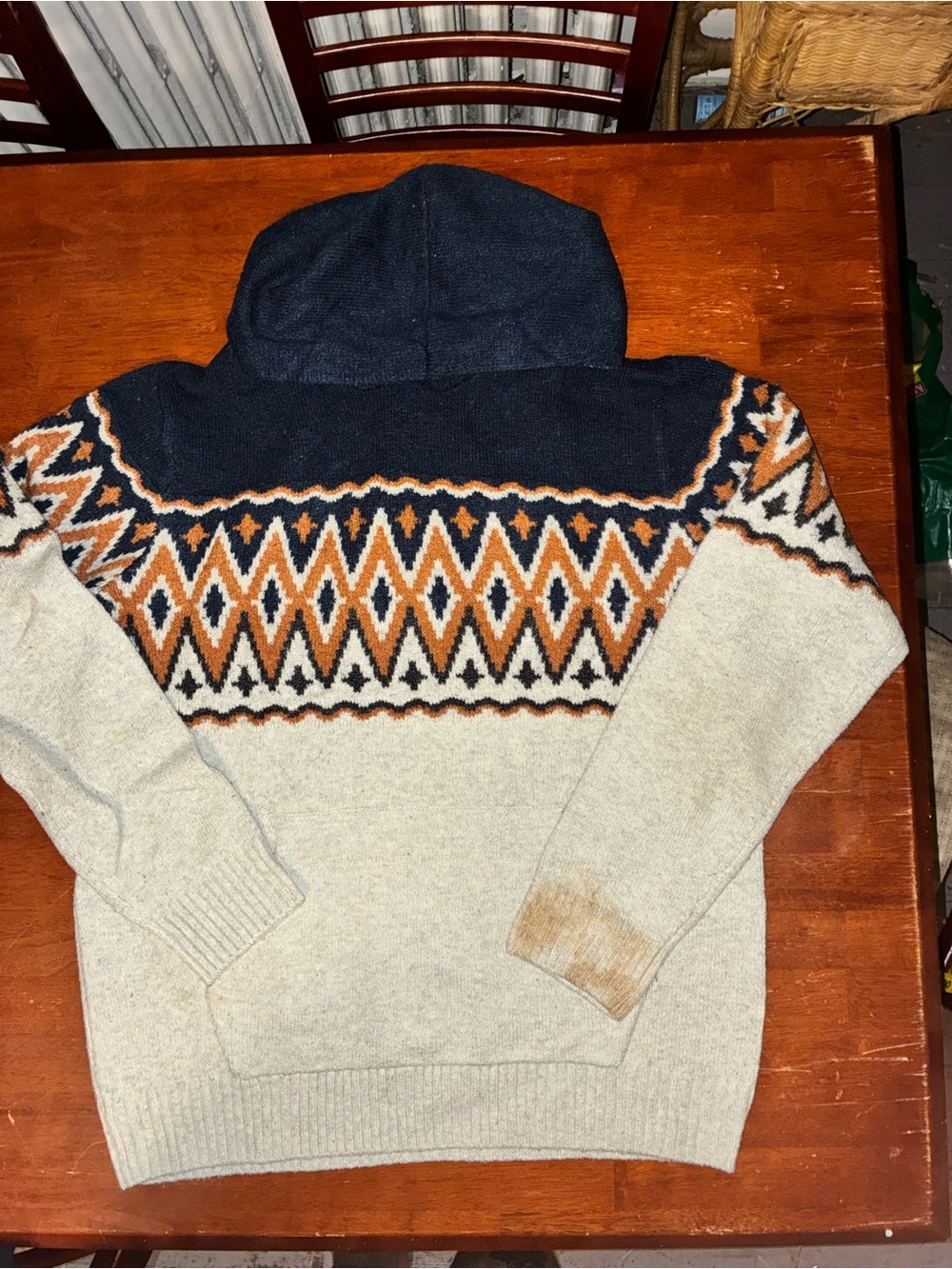 Old Navy Mens S Fair Isle Sweater Hoodie Nordic Aztec Pullover 22x26
